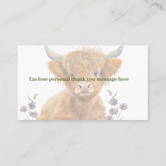 ハイランド牛の緑の赤ちゃん感謝していシャワーあなた エンクロージャーカード (裏面)