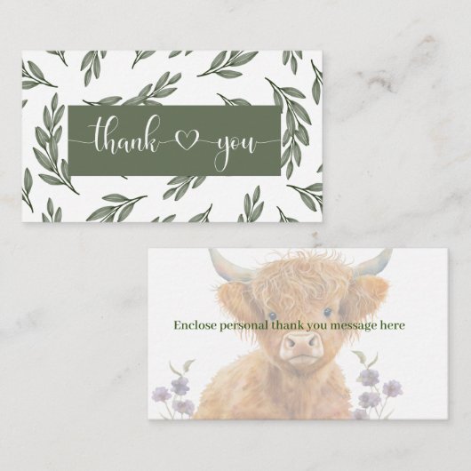 ハイランド牛の緑の赤ちゃん感謝していシャワーあなた エンクロージャーカード (正面/裏面)