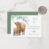 ハイランド牛の緑の農場の赤ちゃんシャワーありがとう ノートカード (正面/裏面インサイチュ)