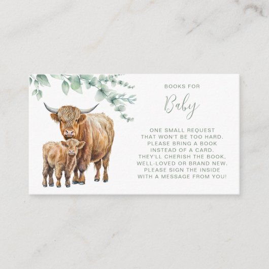 ハイランド牛の緑の農業動物の本ベビー エンクロージャーカード (正面)