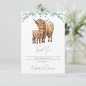 ハイランド牛の緑ボホファーム動物の赤ちゃんシャワー サンキューカード (スタンド正面)