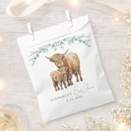 ハイランド牛の緑ボホファーム動物の赤ちゃんシャワー フェイバーバッグ (クリップ留めされた状態)