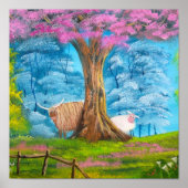 ハイランド牛の羊のフォーク絵画 ポスター (正面)