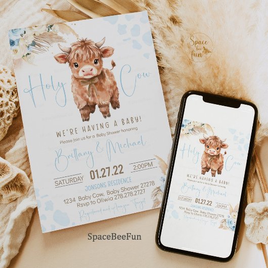 ハイランド牛の聖い牛の赤ちゃんシャワーボーイ 招待状