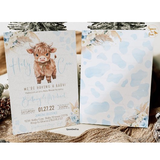 ハイランド牛の聖い牛の赤ちゃんシャワーボーイ 招待状