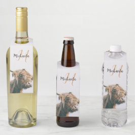 ハイランド牛の肖像カスタム名前イニシャルモノグラム ボトルネックタグ