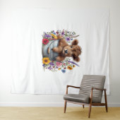 ハイランド牛の花のバケツ、かわいい タペストリー (インサイチュ(横))