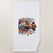 ハイランド牛の花のバケツ、かわいい ビーチタオル (正面)