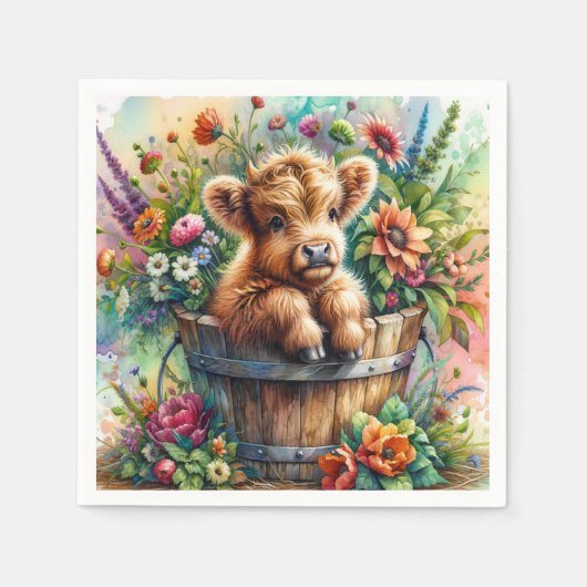 ハイランド牛の花 スタンダードカクテルナプキン (正面)