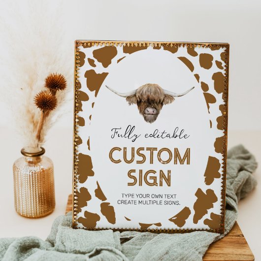 ハイランド牛の誕生日パーティーテーブルサイン ポスター