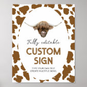 ハイランド牛の誕生日パーティーテーブルサイン ポスター (正面)