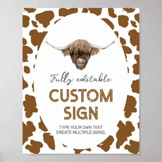 ハイランド牛の誕生日パーティーテーブルサイン ポスター (正面)