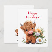 ハイランド牛の赤ちゃんとデイジーのホリデーカード シーズンカード (正面/裏面)