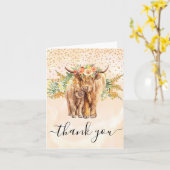 ハイランド牛の赤ちゃんシャワーありがとう桃 カード (黄色い花)