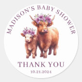 ハイランド牛の赤ちゃんシャワーありがとう ラウンドシール (正面)