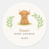 ハイランド牛の赤ちゃんシャワーのシール ラウンドシール (正面)