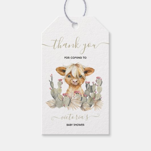 ハイランド牛の赤ちゃんシャワーサボテン ギフトタグ (正面)