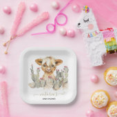 ハイランド牛の赤ちゃんシャワーサボテン ペーパープレート (パーティー)