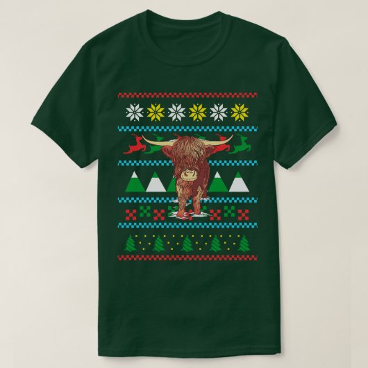 ハイランド牛の醜いクリスマス2 Tシャツ (デザイン正面)