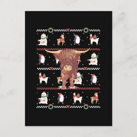 ハイランド牛の醜いクリスマス ポストカード (正面)