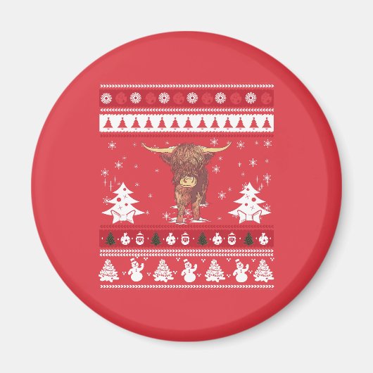 ハイランド牛の醜いクリスマス マグネット (正面)
