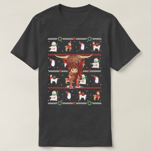 ハイランド牛の醜いクリスマス Tシャツ (デザイン正面)