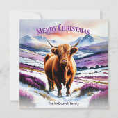 ハイランド牛の雪の水の色のカスタムクリスマス シーズンカード (正面)
