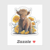 ハイランド牛ひまわりカスタム付きカットビニル シール (シート)