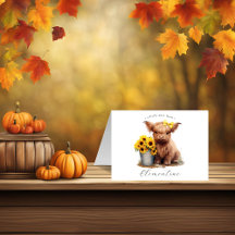 ハイランド牛ひまわりバケツ折り畳みノートカード