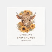 ハイランド牛ひまわり花赤ちゃんシャワー スタンダードカクテルナプキン (正面)