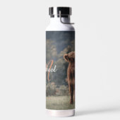 ハイランド牛ふくらはぎ秋の草モノグラムイニシャル ウォーターボトル (左面)