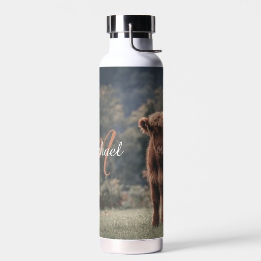 ハイランド牛ふくらはぎ秋の草モノグラムイニシャル ウォーターボトル (左面)