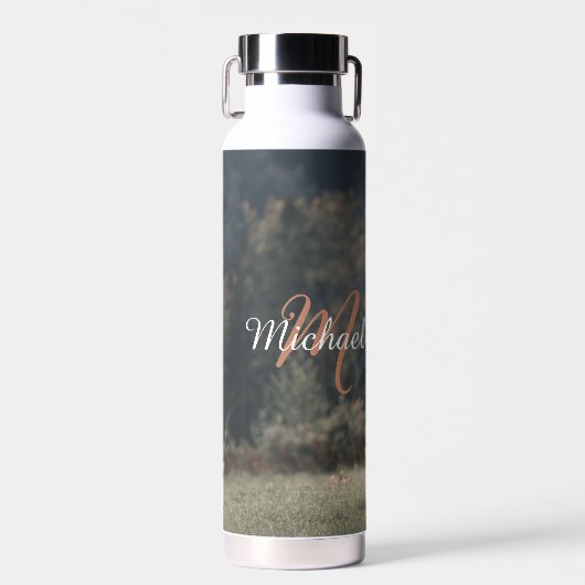 ハイランド牛ふくらはぎ秋の草モノグラムイニシャル ウォーターボトル (正面)