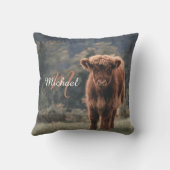 ハイランド牛ふくらはぎ秋の草モノグラムイニシャル クッション (裏面)