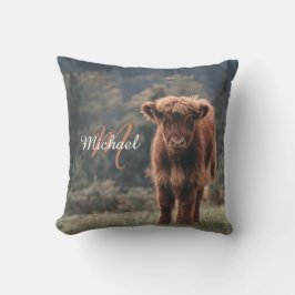 ハイランド牛ふくらはぎ秋の草モノグラムイニシャル クッション