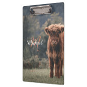 ハイランド牛ふくらはぎ秋の草モノグラムイニシャル クリップボード (左)
