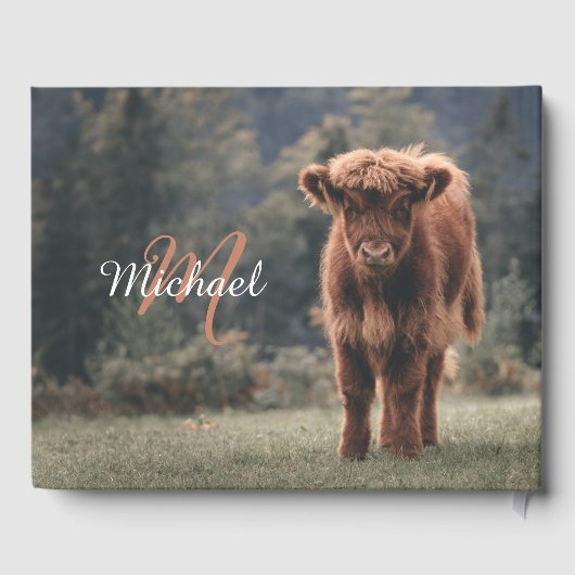 ハイランド牛ふくらはぎ秋の草モノグラムイニシャル ゲストブック