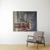 ハイランド牛ふくらはぎ秋の草モノグラムイニシャル タペストリー (インサイチュ(横))