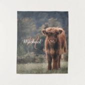 ハイランド牛ふくらはぎ秋の草モノグラムイニシャル タペストリー (正面)