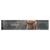 ハイランド牛ふくらはぎ秋の草モノグラムイニシャル デスクネームプレート (正面)