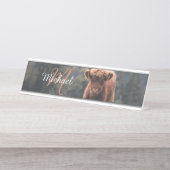 ハイランド牛ふくらはぎ秋の草モノグラムイニシャル デスクネームプレート (正面)