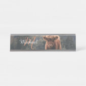 ハイランド牛ふくらはぎ秋の草モノグラムイニシャル デスクネームプレート (正面)