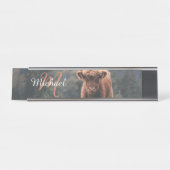 ハイランド牛ふくらはぎ秋の草モノグラムイニシャル デスクネームプレート (正面)