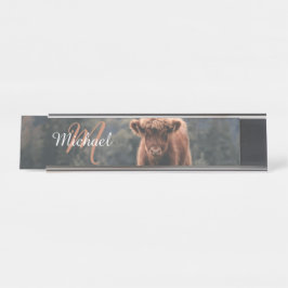 ハイランド牛ふくらはぎ秋の草モノグラムイニシャル デスクネームプレート
