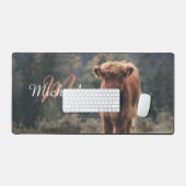 ハイランド牛ふくらはぎ秋の草モノグラムイニシャル デスクマット (キーボード&マウス)