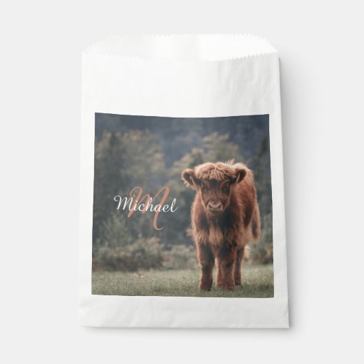 ハイランド牛ふくらはぎ秋の草モノグラムイニシャル フェイバーバッグ (正面)