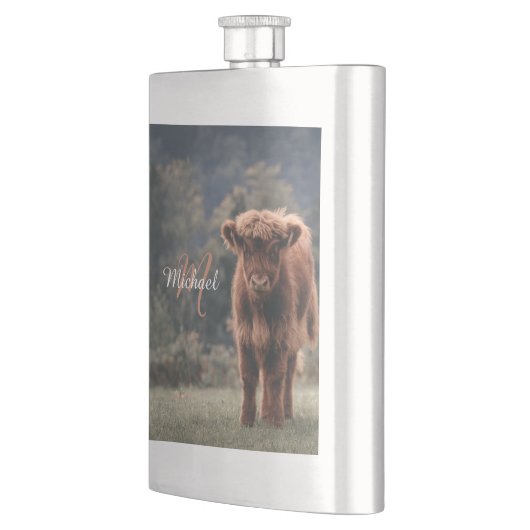 ハイランド牛ふくらはぎ秋の草モノグラムイニシャル フラスク (左)