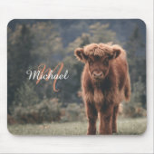 ハイランド牛ふくらはぎ秋の草モノグラムイニシャル マウスパッド (正面)