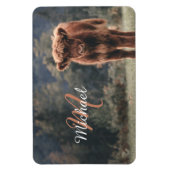 ハイランド牛ふくらはぎ秋の草モノグラムイニシャル マグネット (縦)