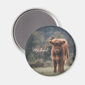 ハイランド牛ふくらはぎ秋の草モノグラムイニシャル マグネット (正面/裏面)